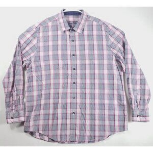 Tasso Elba Shirt Mens 17 XL Pink Blue White Long Sleeve Cotton Plaid Flip Cuffs